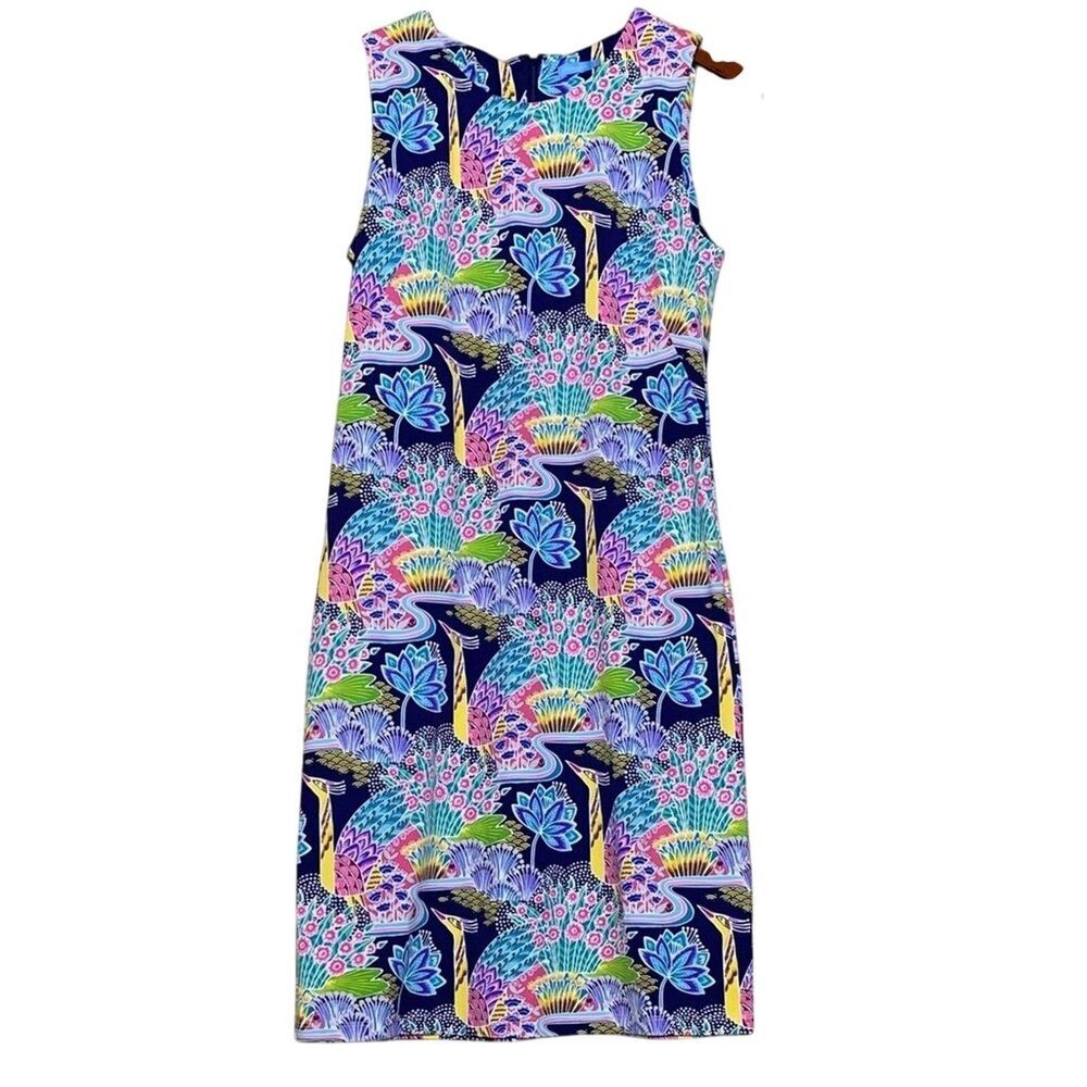 J.McLaughlin Sophia Peacock Midi Dress Navy Multicolor Sleeveless Women’s Size S